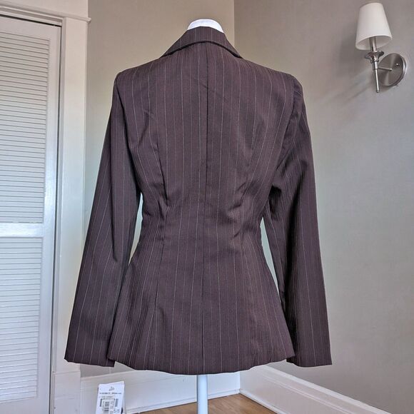 NWT Y2K Striped Blazer Brown Jodi Kristopher Corpcore Office Size 5 - Picture 6 of 9